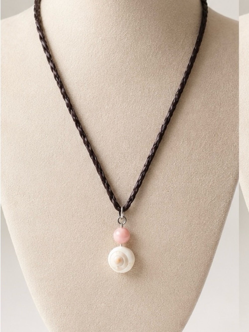 Pink Shell Pendant Necklace on Brown Braided Cord by - Picture 1 of 1